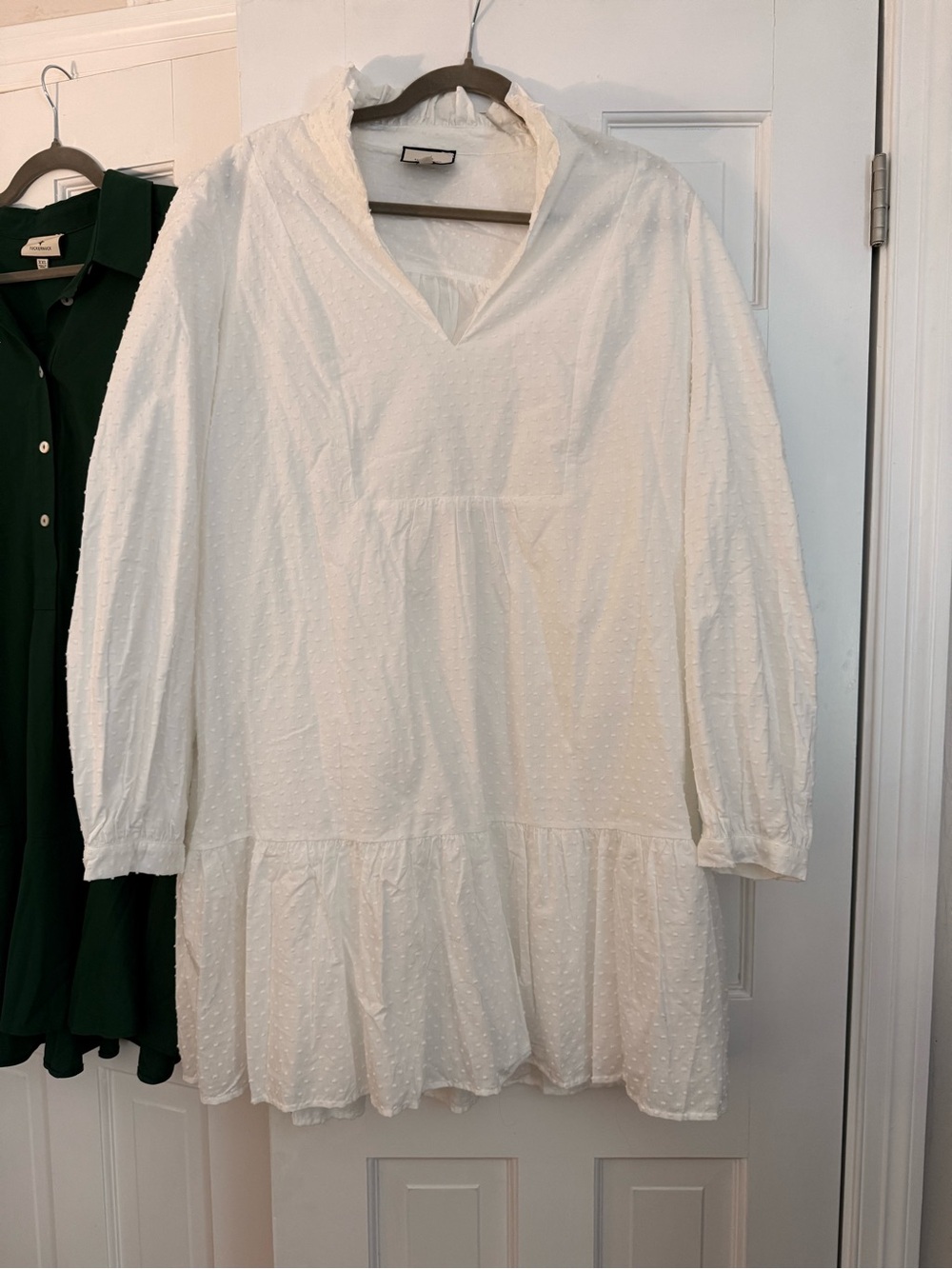 Tuckernuck Palmerston White Long-Sleeve Swiss Dot Tiered Dress